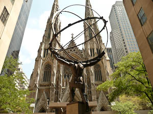 You may think this is a photograph of Atlas holding up the world with Saint Patrick's Cathedral (the seat of the Catholic church) in the background but it's actually pornography. What other scantily clad man is a naked woman allowed to admire? What do you think of those biceps?