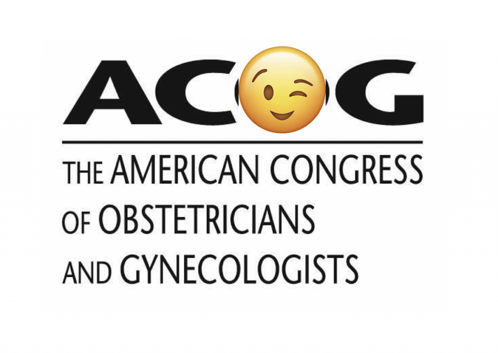 ACOG logo with a winking eye in place of the O. Elective C-sections, and forced C-sections cause harm to moms, babies. But ACOG stays silent. | Jennifer Margulis