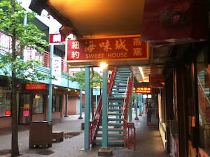 The main walkways in Chicago's Chinatown have covered sidewalks