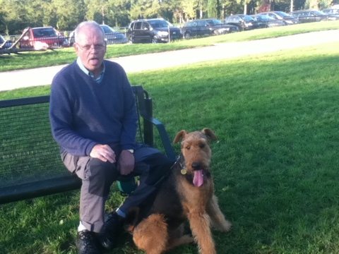 Norwegians believe spaying or neutering dogs is cruel. Rolf enjoying a rest with his intact Airedale terrier, Ennis. Photo by Jennifer Margulis.