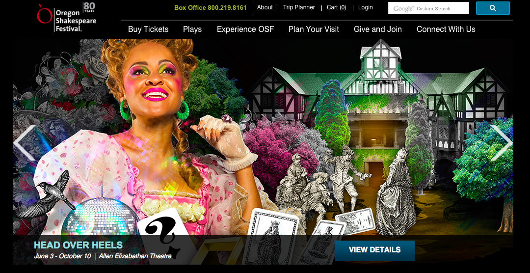 Screenshot of the official website of the Oregon Shakespeare Festival