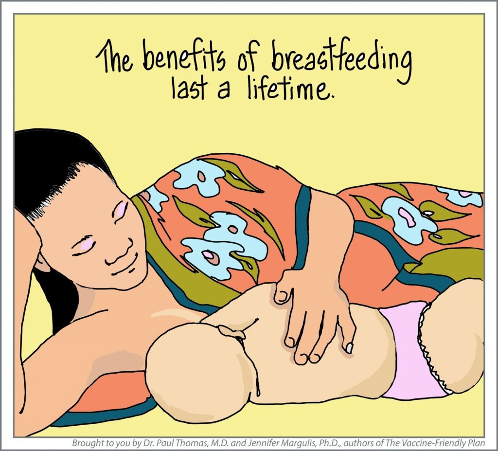 The benefits of breastfeeding last a lifetime. Illustration by Nancy Margulies from the new book The Vaccine-Friendly Plan