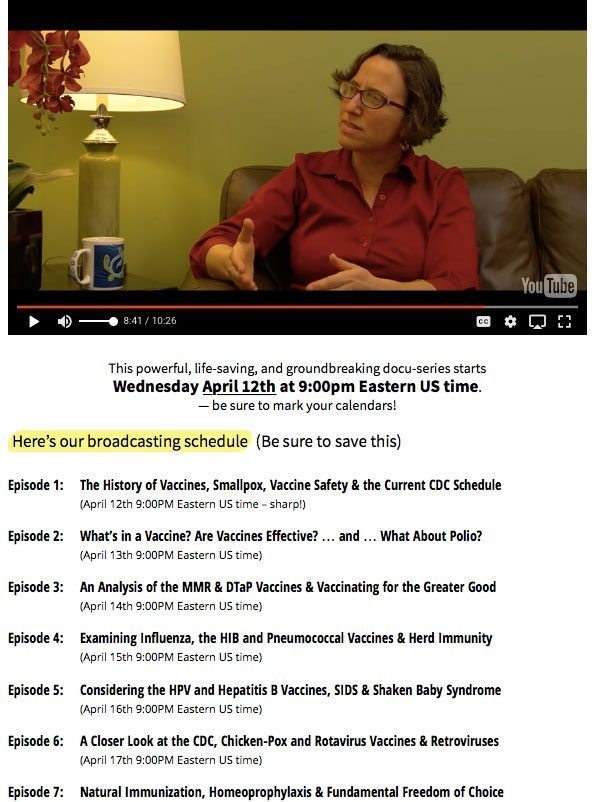 Broadcasting schedule for the Truth About Vaccines, which you can watch for FREE on April 12