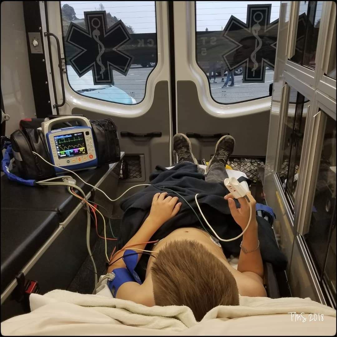 Another ambulance ride for Andante when he had a severe allergic reaction to a bee sting. He is so allergic to airborne allergens that he could have a fatal reaction.