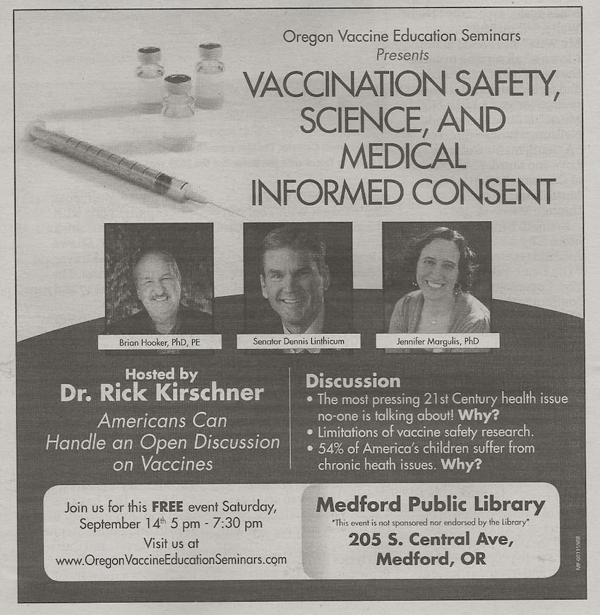 Dr. Brian Hooker will be speaking at the Medford Public Library