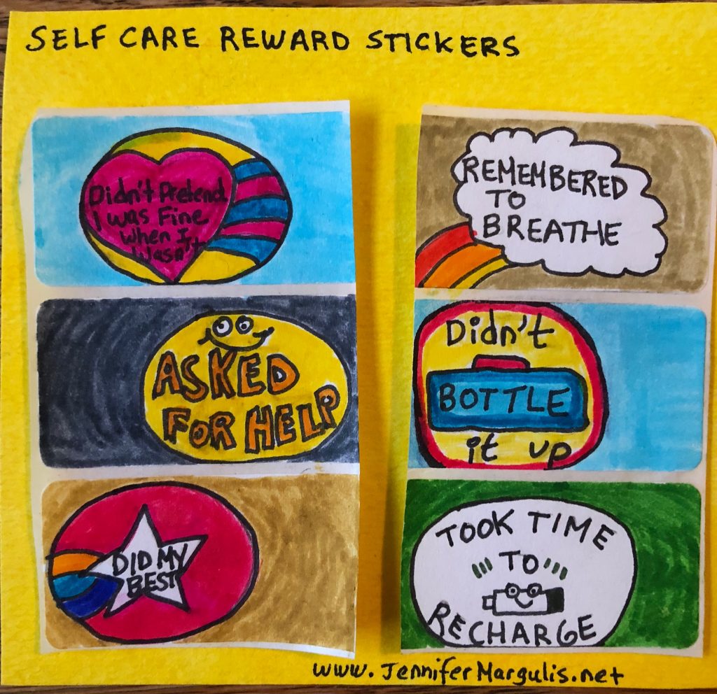 Self-care reward stickers that I made. Here are 43 things I know now that I'm 43 years old! | Jennifer Margulis