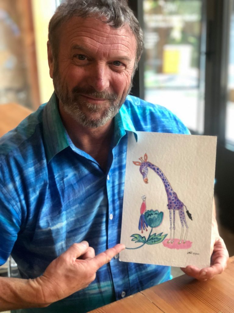 I gave this painting of a purple giraffe to my co-author Dr. Paul Thomas's wife, Maiya, as part of the 50 gifts I have been giving away for my 50th birthday | Jennifer Margulis 
