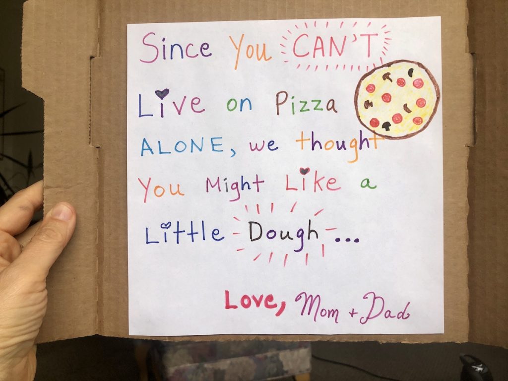 A pizza made of money is high on the list of perfect presents for a 9-year-old. Via JenniferMargulis.net