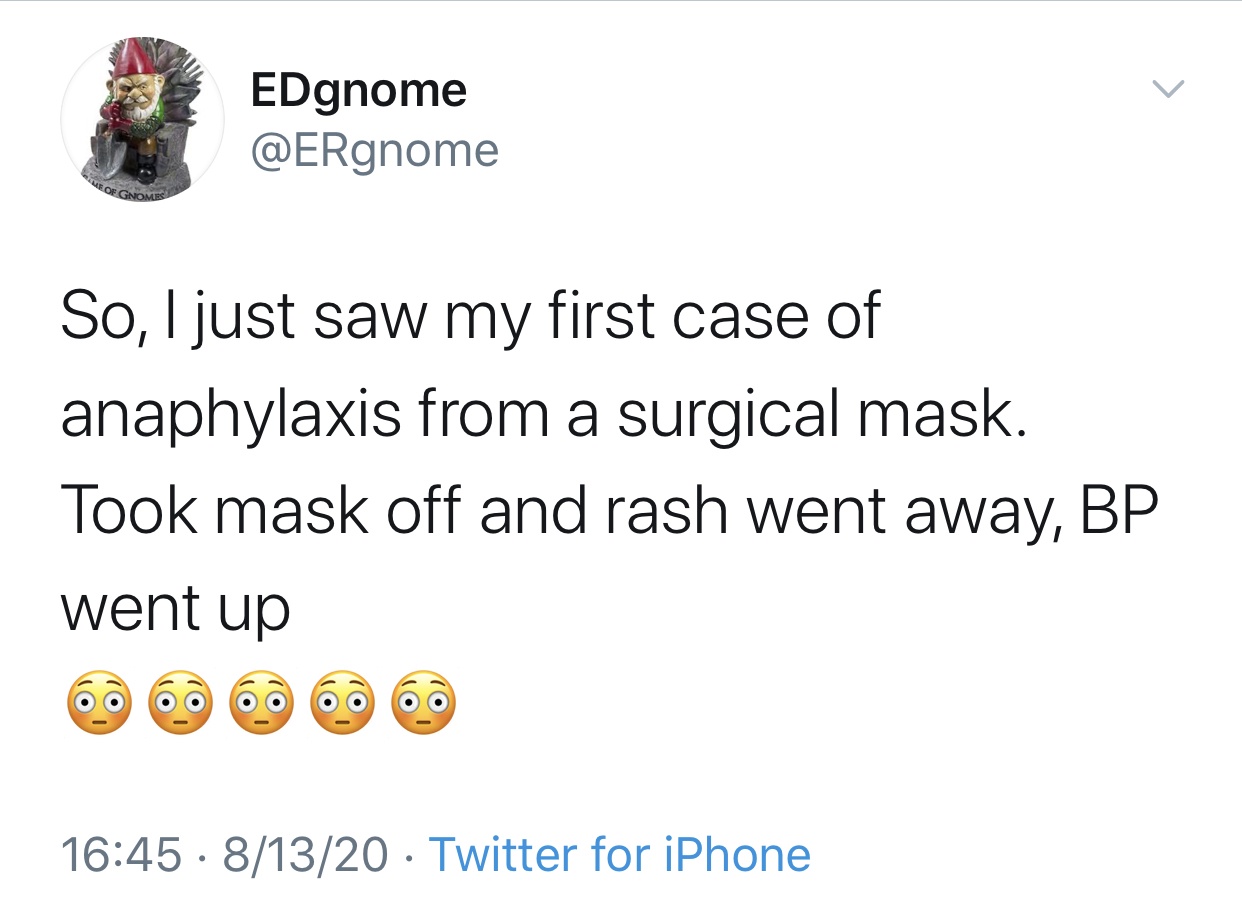 Spotted on Twitter: anaphylactic shock caused by wearing a mask?